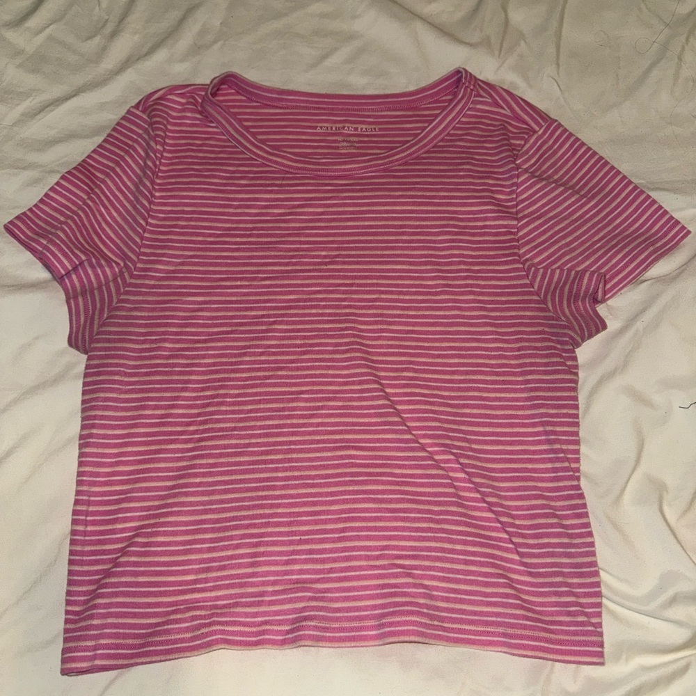 American Eagle Outfitters Pink Striped Short Sleeve Tee